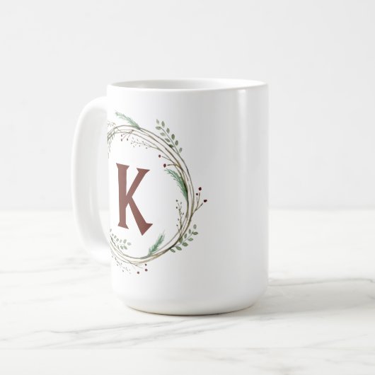 Weihnachtswasserfarbe Rustikaler Kranz Kaffeetasse (Vorderseite Links)