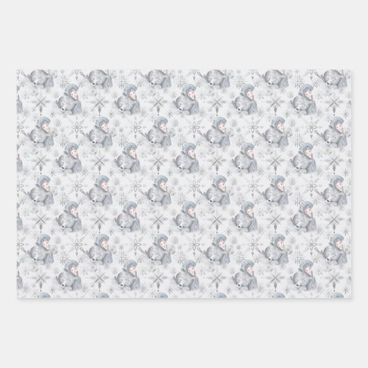 Weihnachtswasserfarbe - Schneekönigin & Bär Geschenkpapier Set (Vorderseite 2)