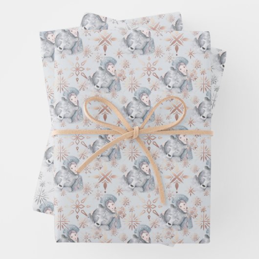 Weihnachtswasserfarbe - Schneekönigin & Bär Geschenkpapier Set (Beispiel)