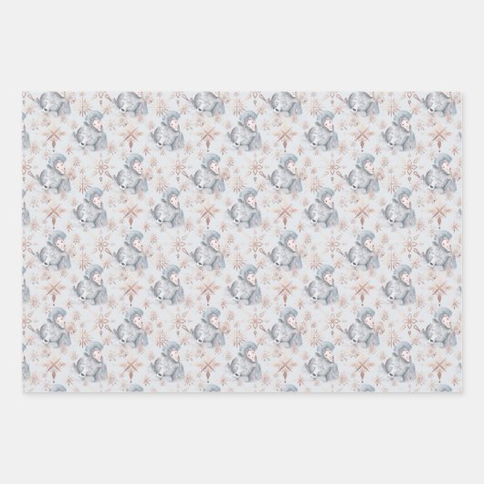 Weihnachtswasserfarbe - Schneekönigin & Bär Geschenkpapier Set (Vorderseite)