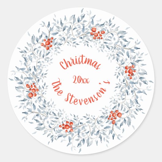 Weihnachtswasserfarbe. Typografie Red Holidays Runder Aufkleber (Vorderseite)