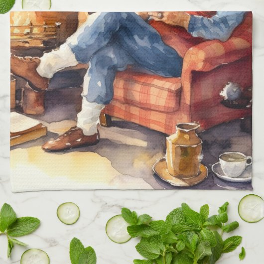 Weihnachtswasserfarbe Weihnachtsküche Geschirrtuch (Gefaltet)