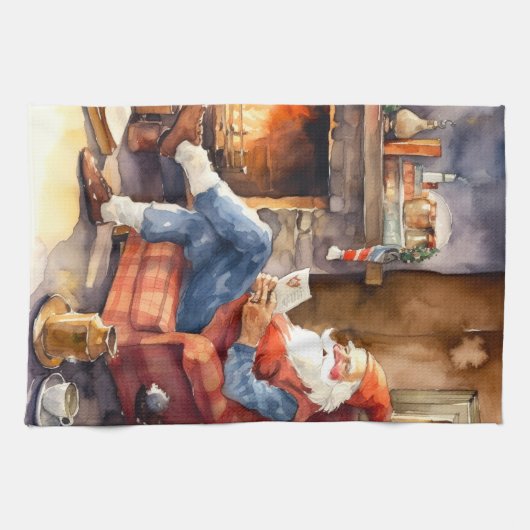 Weihnachtswasserfarbe Weihnachtsküche Geschirrtuch (Horizontal)