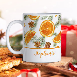 Weihnachtswasserfarbe Zitrusfrüchte Orangen Person Kaffeetasse
