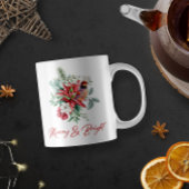 Weihnachtswasserfarben Blume, Blätter und Vögel Kaffeetasse