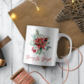 Weihnachtswasserfarben Blume, Blätter und Vögel Kaffeetasse