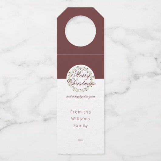 Weihnachtswasserkranz Burgunderrot Flaschenanhänger (Vorderseite)