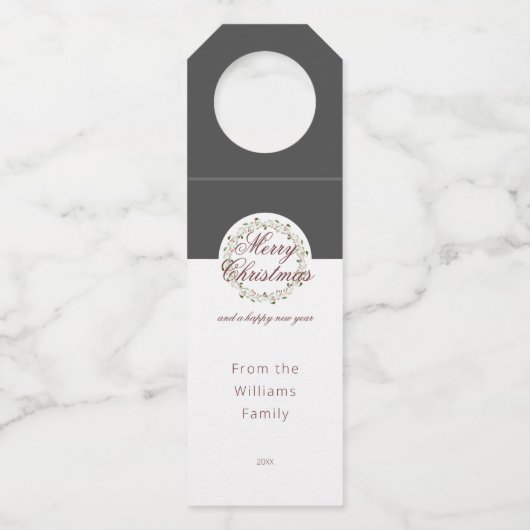 Weihnachtswasserkranz Kohle Schwarz-weiß Flaschenanhänger (Vorderseite)