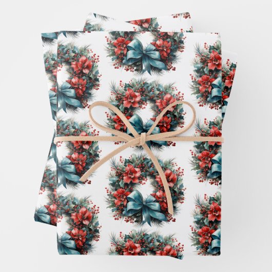 Weihnachtswasserkranz mit Holly Pattern Geschenkpapier Set (Beispiel)