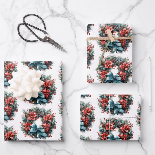 Weihnachtswasserkranz mit Holly Pattern Geschenkpapier Set (Vorderseite)