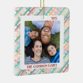 Weihnachtswatercolor Streifen Familienfest Foto Keramikornament (Rechts)