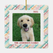 Weihnachtswatercolor Streifen Familienfest Foto Keramikornament (Rückseite)