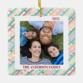 Weihnachtswatercolor Streifen Familienfest Foto Keramikornament (Vorderseite)