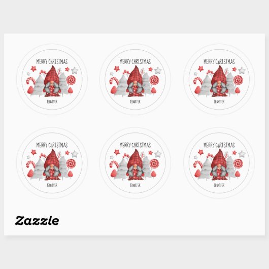 Weihnachtsweibchen Gnome Classic Round Sticker (Blatt)
