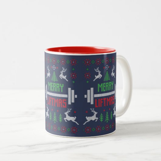 Weihnachtsweih Heben hässliches Pullover Zweifarbige Tasse (VorderseiteRechts)