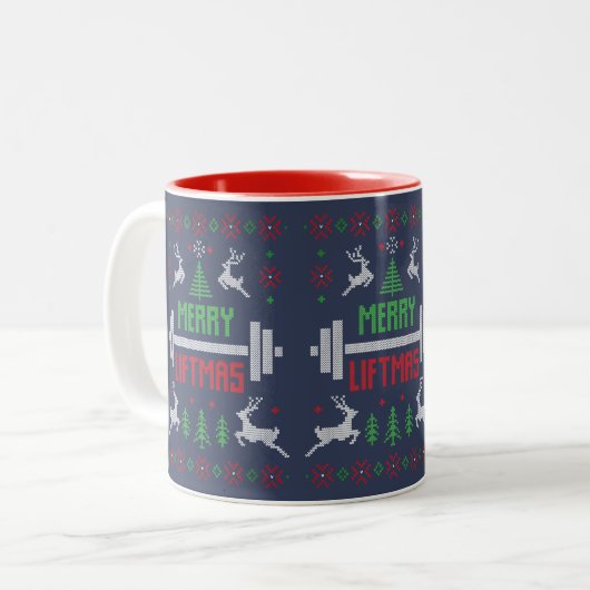 Weihnachtsweih Heben hässliches Pullover Zweifarbige Tasse (Vorderseite Links)