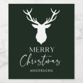 Weihnachtsweih Hirsch individuell dunkelgrün Weinetikett (Einzelnes Label)