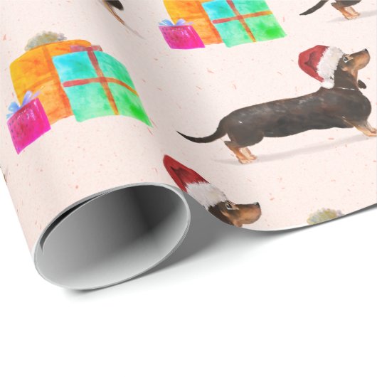 Weihnachtsweih Hund Dackel Merry Bright Geschenkpapier (Rolleneckpunkt)