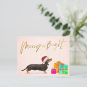 Weihnachtsweih Hund Dackel Merry Bright Postkarte (Stehend Vorderseite)