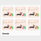 Weihnachtsweih Hund Dackel Merry Bright Quadratischer Aufkleber (Blatt)