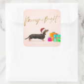Weihnachtsweih Hund Dackel Merry Bright Quadratischer Aufkleber (Tasche)