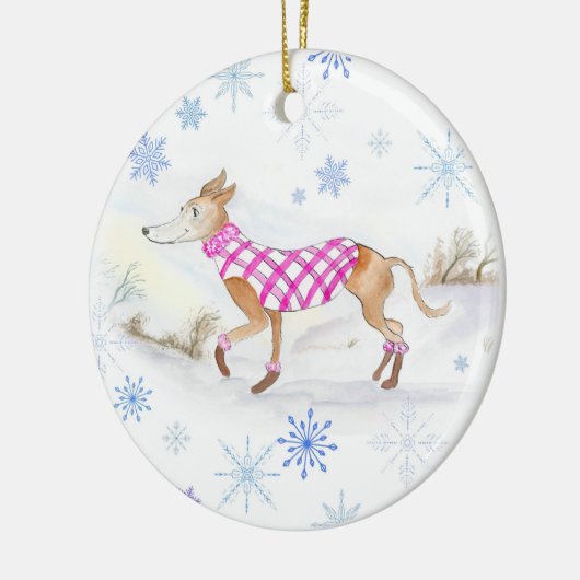 Weihnachtsweih in Wasserfarbe im Pullover Keramik Ornament (Links)