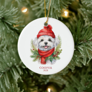 Weihnachtsweih Malteser Hund Foto Keramik Ornament