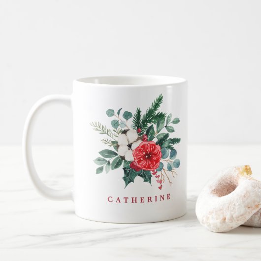 Weihnachtsweihnachtsbotanicals-Individuelle Name Kaffeetasse (Mit Donut)