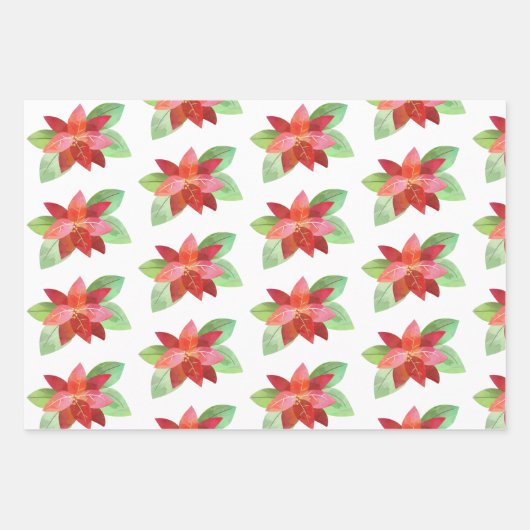 Weihnachtsweihnachtsfeier Holly Poinsettia Geschen Geschenkpapier Set (Vorderseite 3)