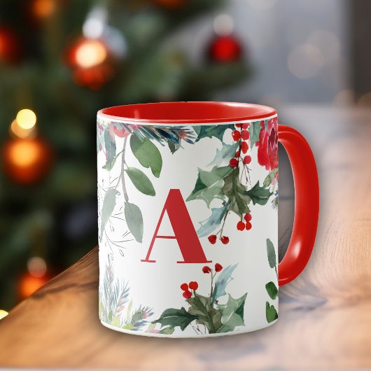 Weihnachtsweihnachtsgebäck mit elegantem Rot-Monog Tasse