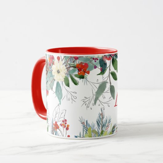Weihnachtsweihnachtsgebäck mit elegantem Rot-Monog Tasse (Vorderseite Links)