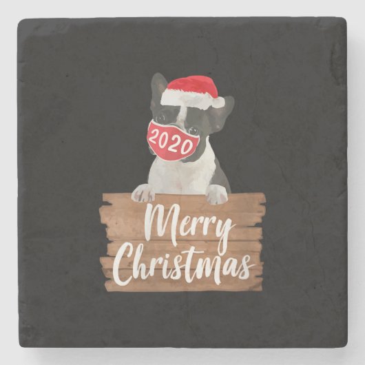 Weihnachtsweihnachtsgeschenk Boston Terrier 2020 M Steinuntersetzer (Vorderseite)