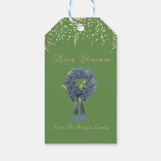 Weihnachtsweihnachtskranz, Confetti, Grün Geschenkanhänger (Vorderseite)