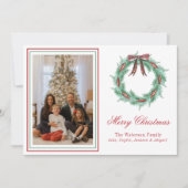 Weihnachtsweihnachtsmann Kariert Bow Wreath Foto Feiertagskarte (Vorderseite)