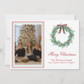 Weihnachtsweihnachtsmann Kariert Bow Wreath Foto Feiertagskarte (Vorderseite)