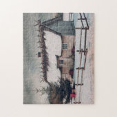Weihnachtsweihnachtszene mit Hütte Puzzle (Vertikal)