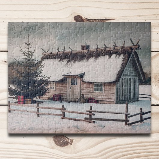 Weihnachtsweihnachtszene mit Hütte Puzzle