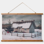 Weihnachtsweihnachtszene mit Hütte Wandteppich Mit Holzrahmen (Vorne)