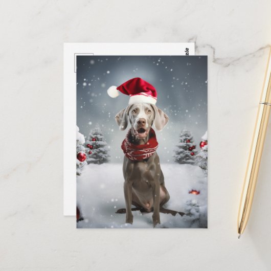 Weihnachtsweimaraner Hund Postkarte (Vorderseite/Rückseite Beispiel)