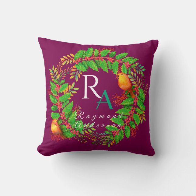 Weihnachtswein Monogram Kissen (Vorderseite)