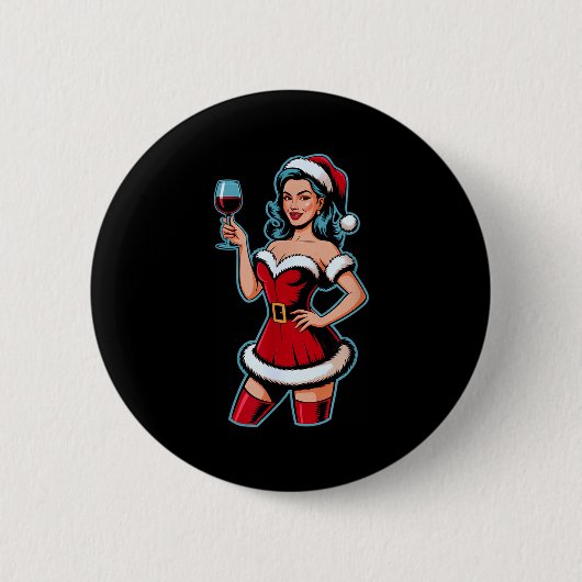 Weihnachtswein Santa Mädchen Feierparty Lustig Vin Button (Vorderseite)