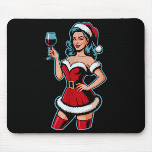Weihnachtswein Santa Mädchen Feierparty Lustig Vin Mousepad