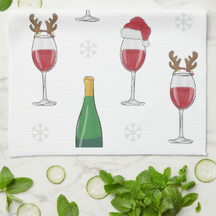 Weihnachtswein Santa Rentier Schneeflocke Geschirrtuch
