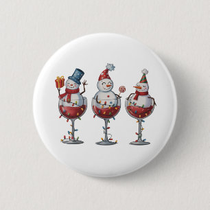 Weihnachtswein Schneemänner Feiertagsgetränke Xmas Button