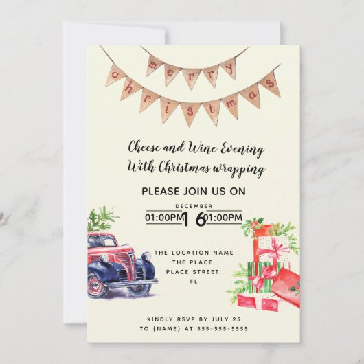 Weihnachtswein und Käse Spendenveranstaltung Einladung (Vorderseite)