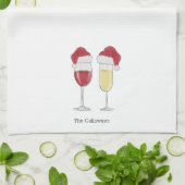 Weihnachtswein Weihnachtsmannmütze Champagner Bril Geschirrtuch (Gefaltet)