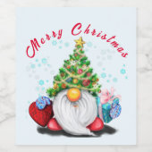 Weihnachtsweinetikett Party Gnome mit Geschenk Weinetikett (Einzelnes Label)