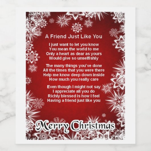 Weihnachtsweinflasche - Freundschaftsgedicht Weinetikett (Einzelnes Label)