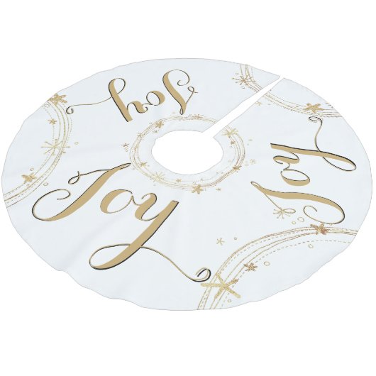 Weihnachtsweiß und Gold, JOY, Polyester Weihnachtsbaumdecke (Schrägansicht)