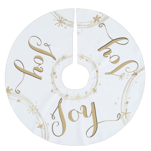 Weihnachtsweiß und Gold, JOY, Polyester Weihnachtsbaumdecke (Vorderseite)